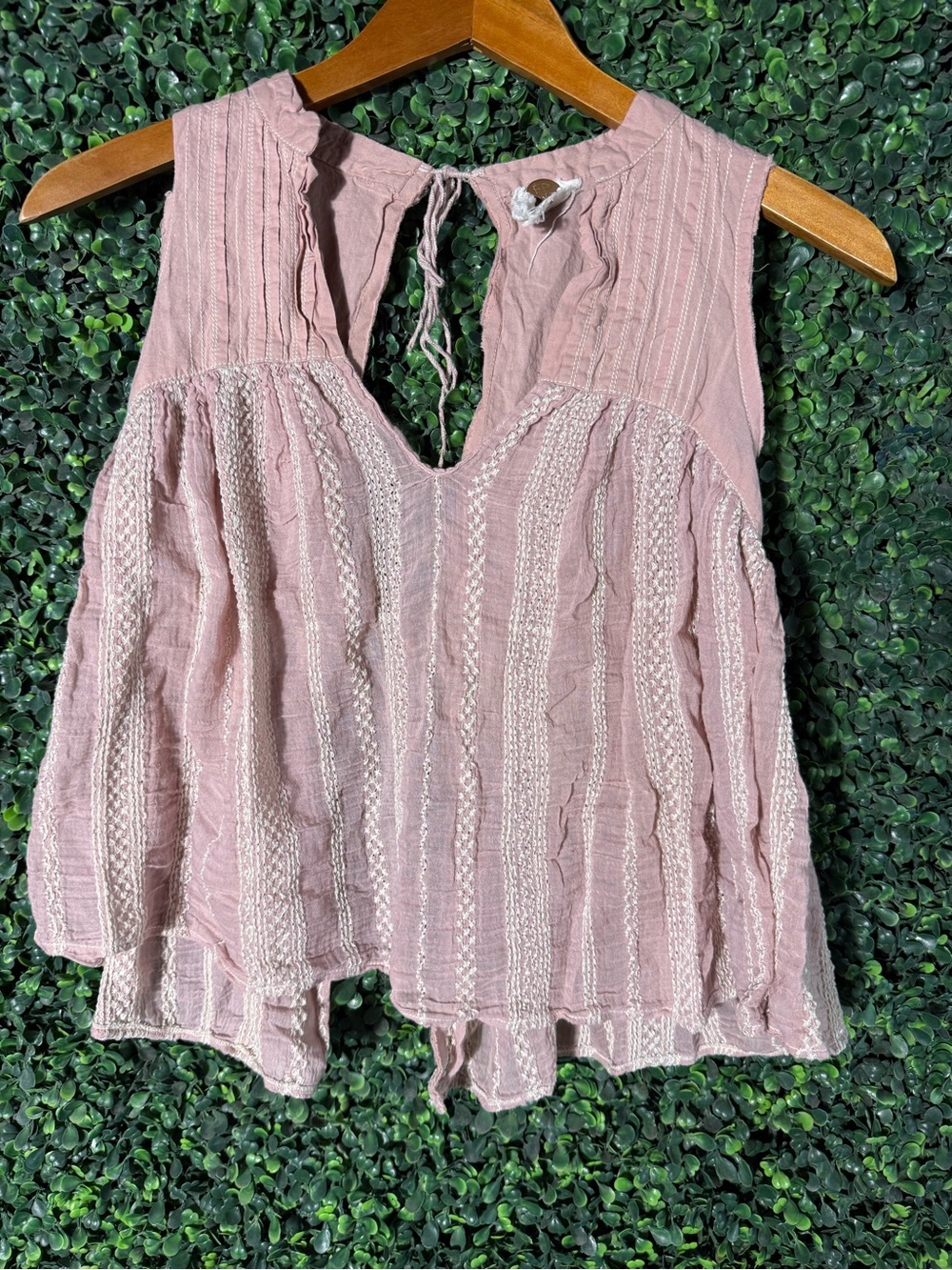 FP One Embroidered Gauze Boho Tank Top Pink XS